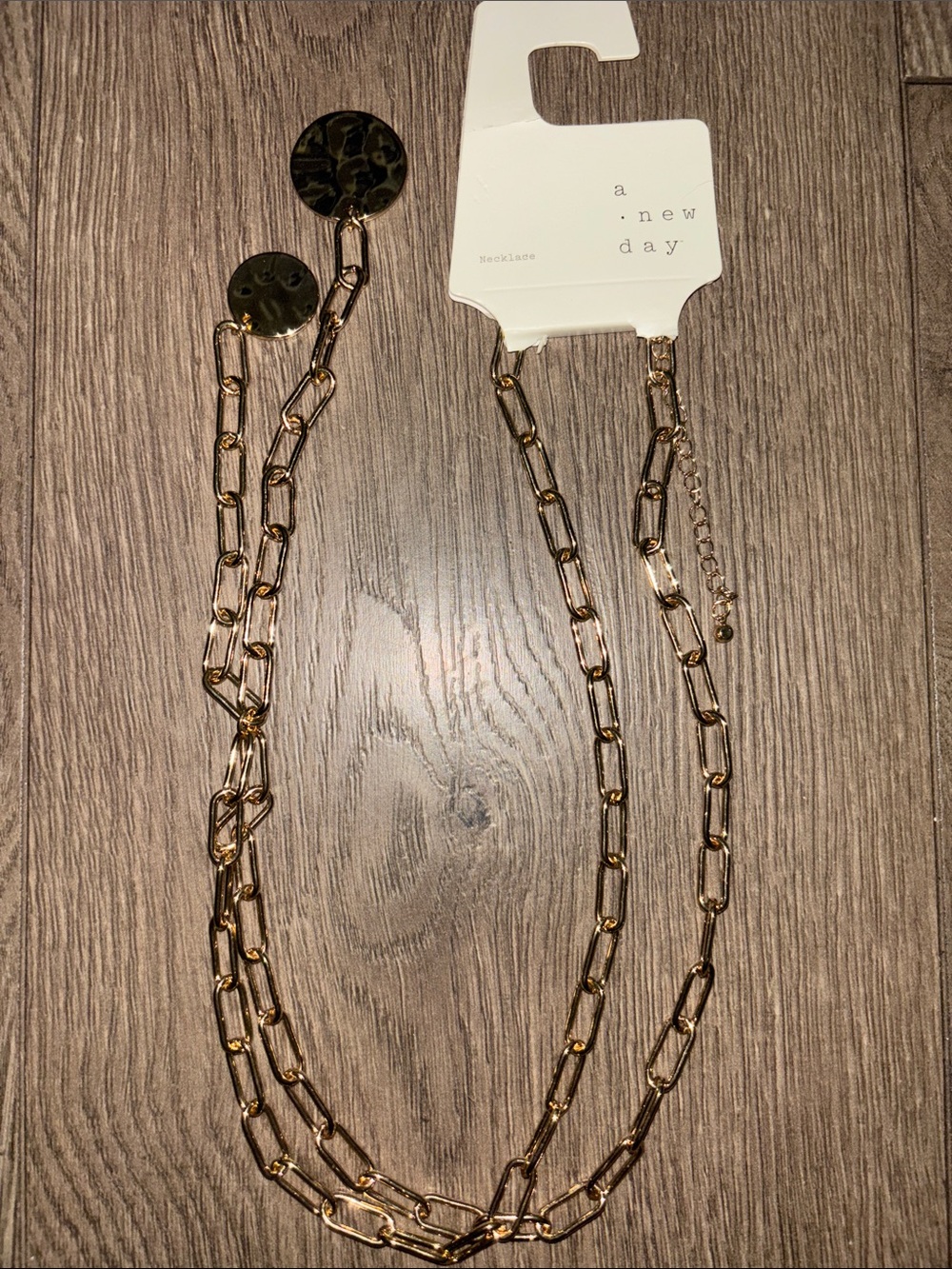 a new day Gold-Tone Paperclip Necklace with Double Dangle Charms